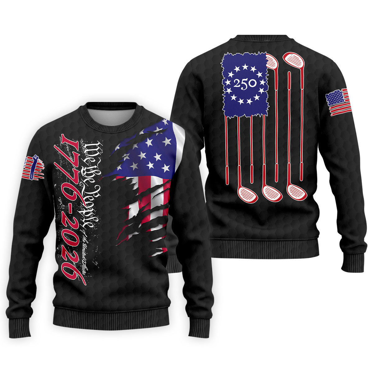 We The People Distressed American Flag Black Golf Shirt, 4th Of July Golf Shirts For Men