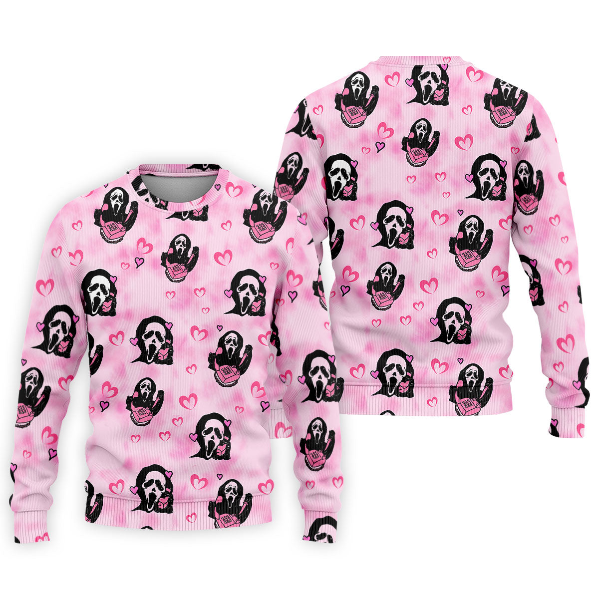 Pink Cute Ghost Caller Heart Pattern Halloween Golf Polo Shirt, Golf Apparel For Men