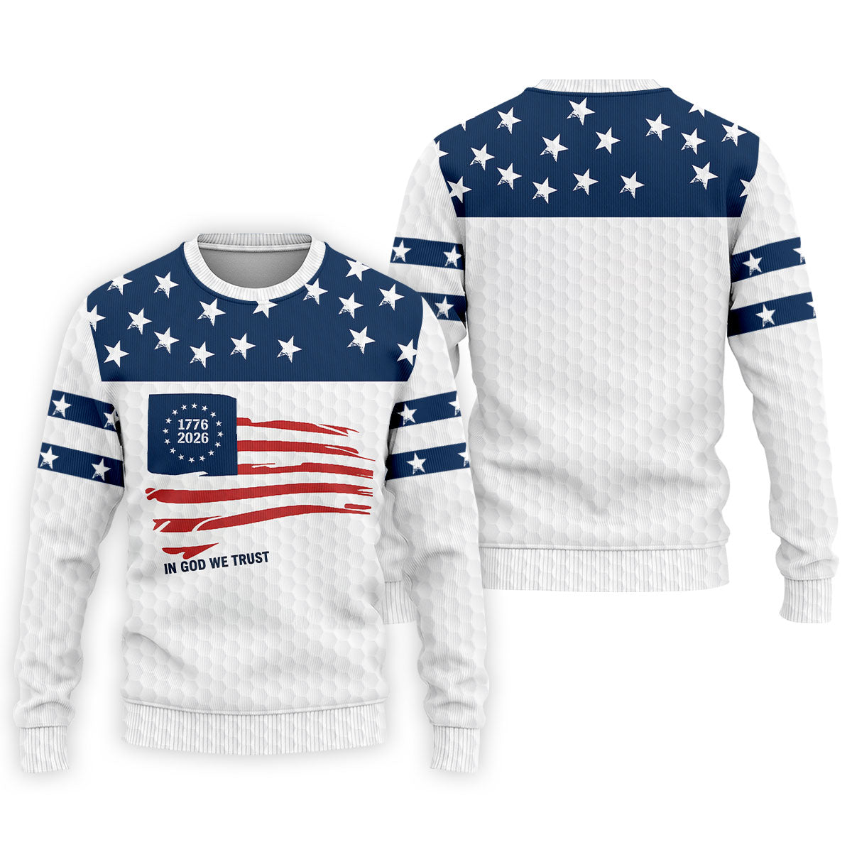 In God We Trust Golf Ball Pattern US Flag Golf Shirt, 250 Years 4th Of July Golf Shirts For Men