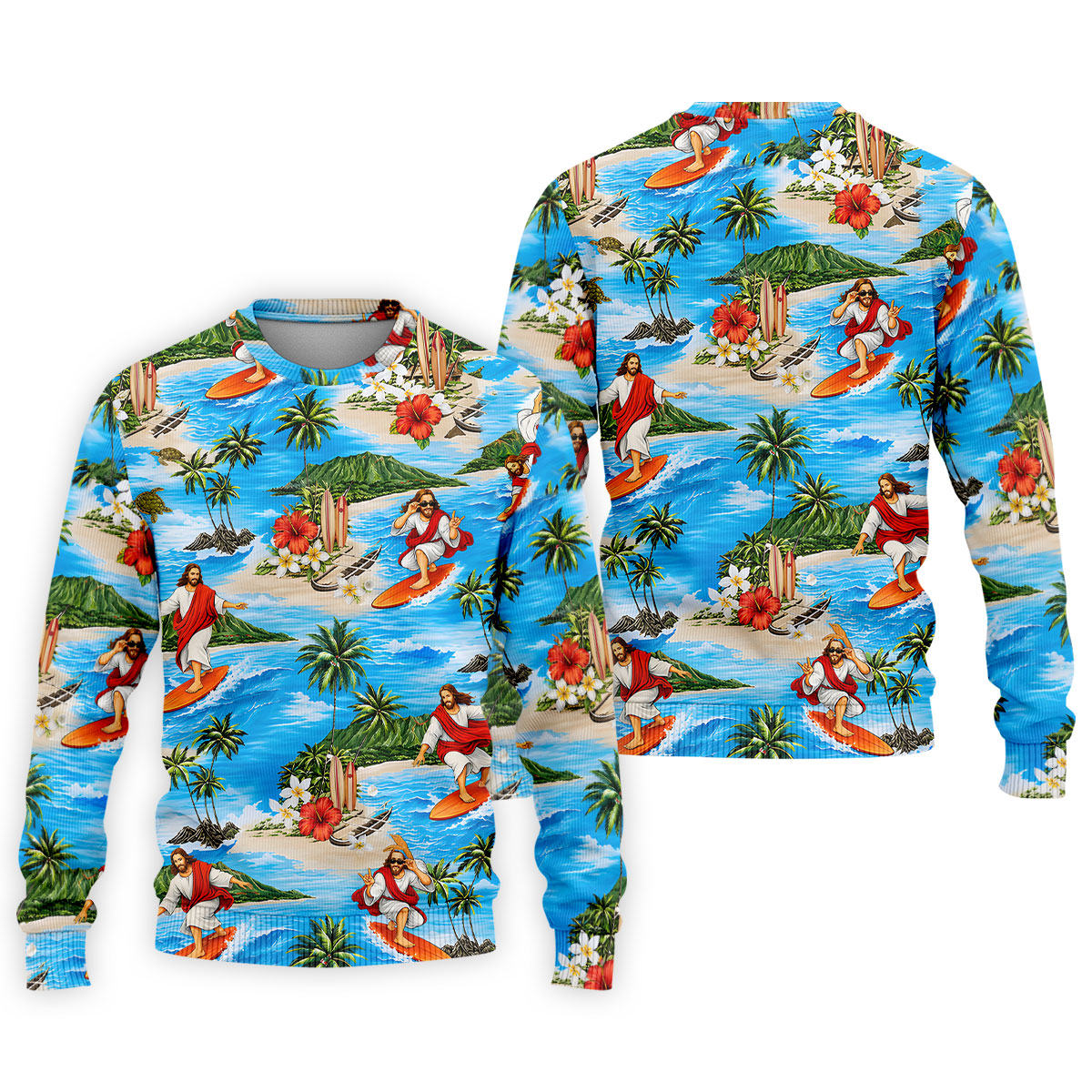 Funny Beach Surfer Jesus Hawaiian Golf Shirt, Mens Golf Polo, Printed Golf Shirts