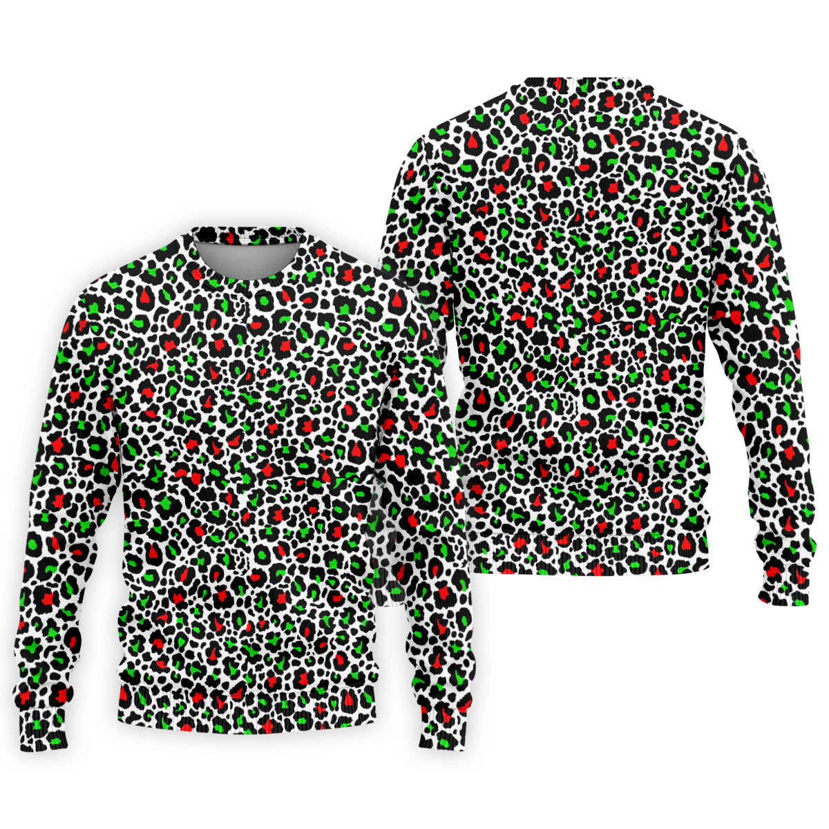 Leopard Pattern Xmas Pine Tree Green And Red Golf Tops For Men, Christmas Golf Shirt, Polo Shirts For Men