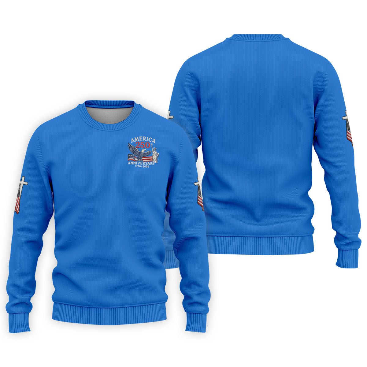 Faith Cross Bald Eagle America 250 Anniversary Blue Patriotic Golf Shirt, Golf Shirts For Men