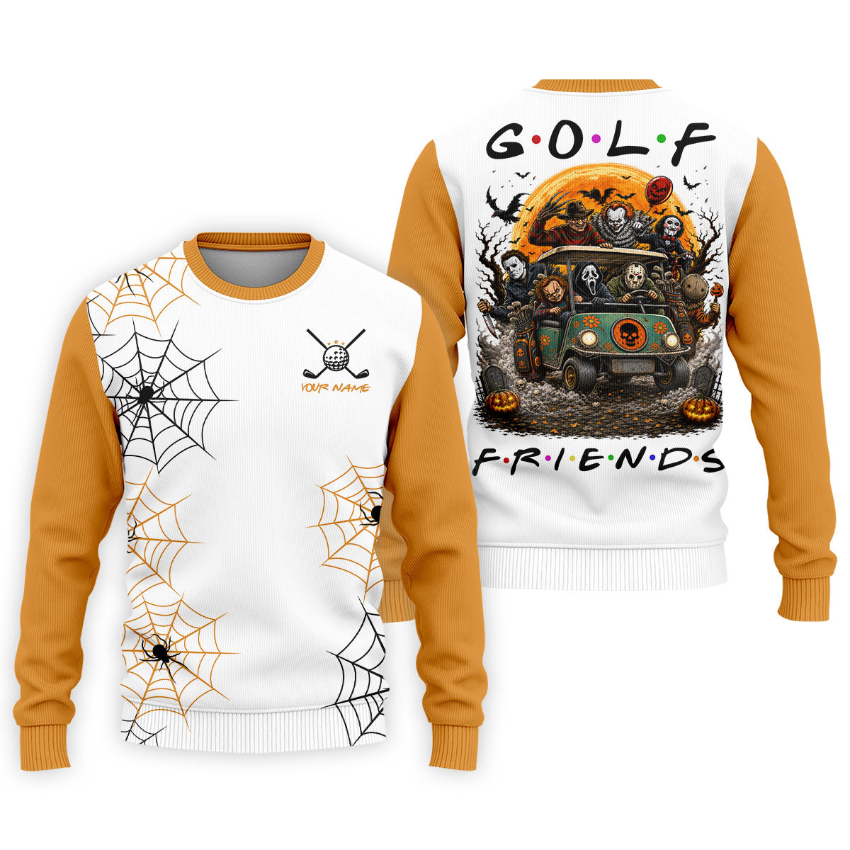 Custom Name Halloween Horror Character Golf Shirt, Golf Shirts For Men, Hawaiian Golf Shirt