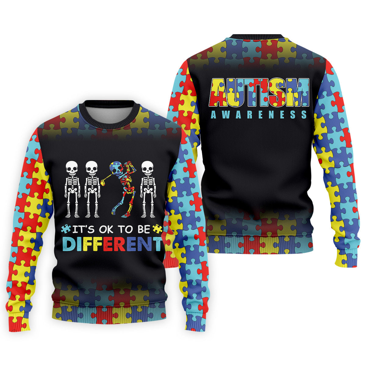 It's Ok To Be Different Men Polo Shirt, Autism Awareness Puzzle Pattern Black Fade Golf Shirts For Men, Autism Golf Shirt