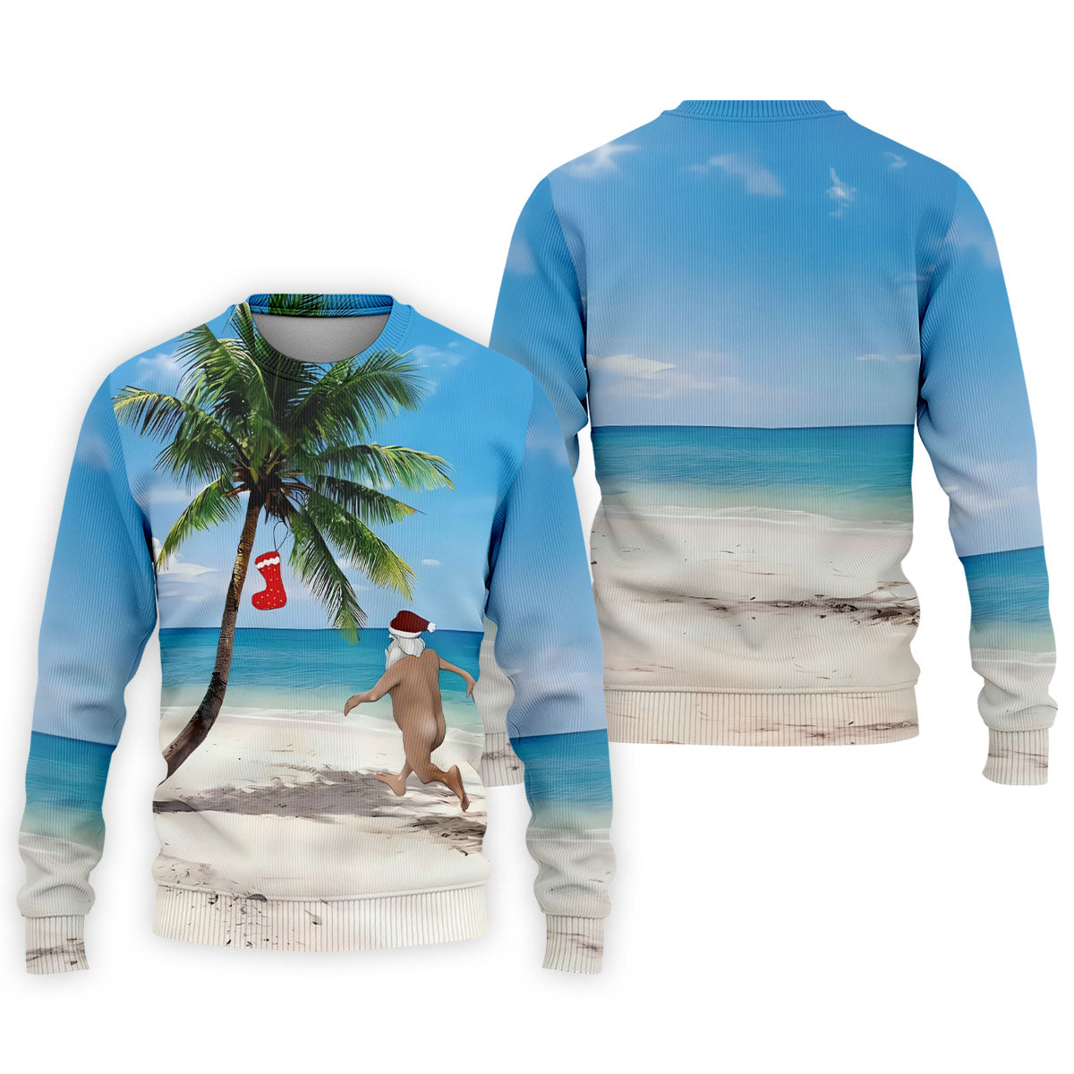 Funny Santa Running On Tropical Beach Christmas Golf Shirt, Men's Golf Shirt, Hawaiian Golf Shirt