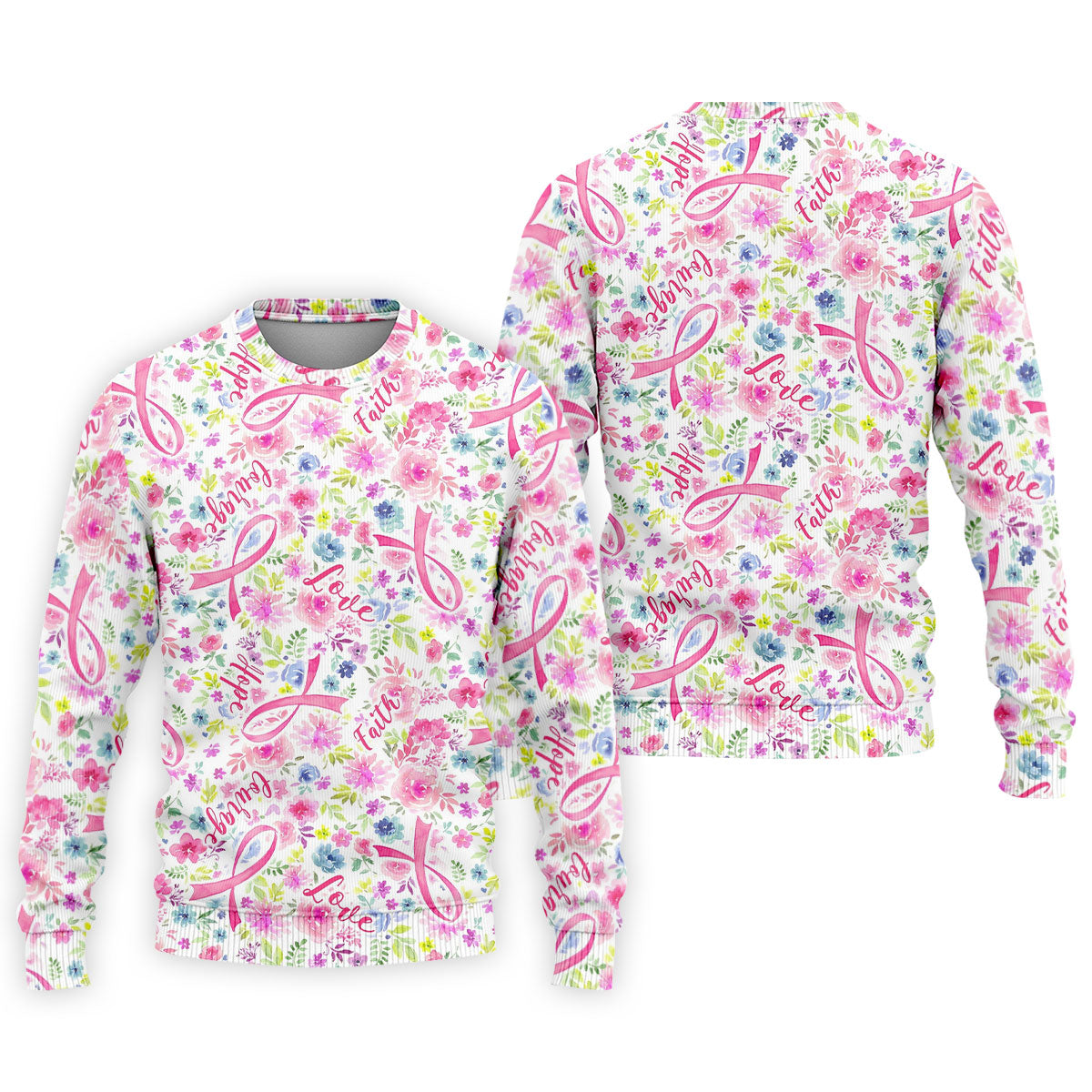 Faith Hope Love Floral Breast Cancer Polo Shirt, Golf Shirts For Men, Printed Golf Shirts
