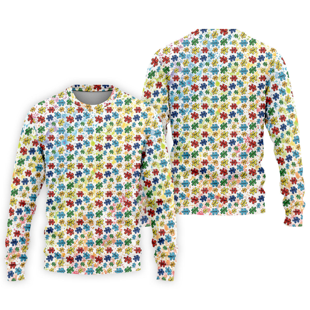 Autism Awareness Jigsaw Puzzle Pieces Rainbow Paint Splatter Men's Golf Shirt, Polo Shirts For Men