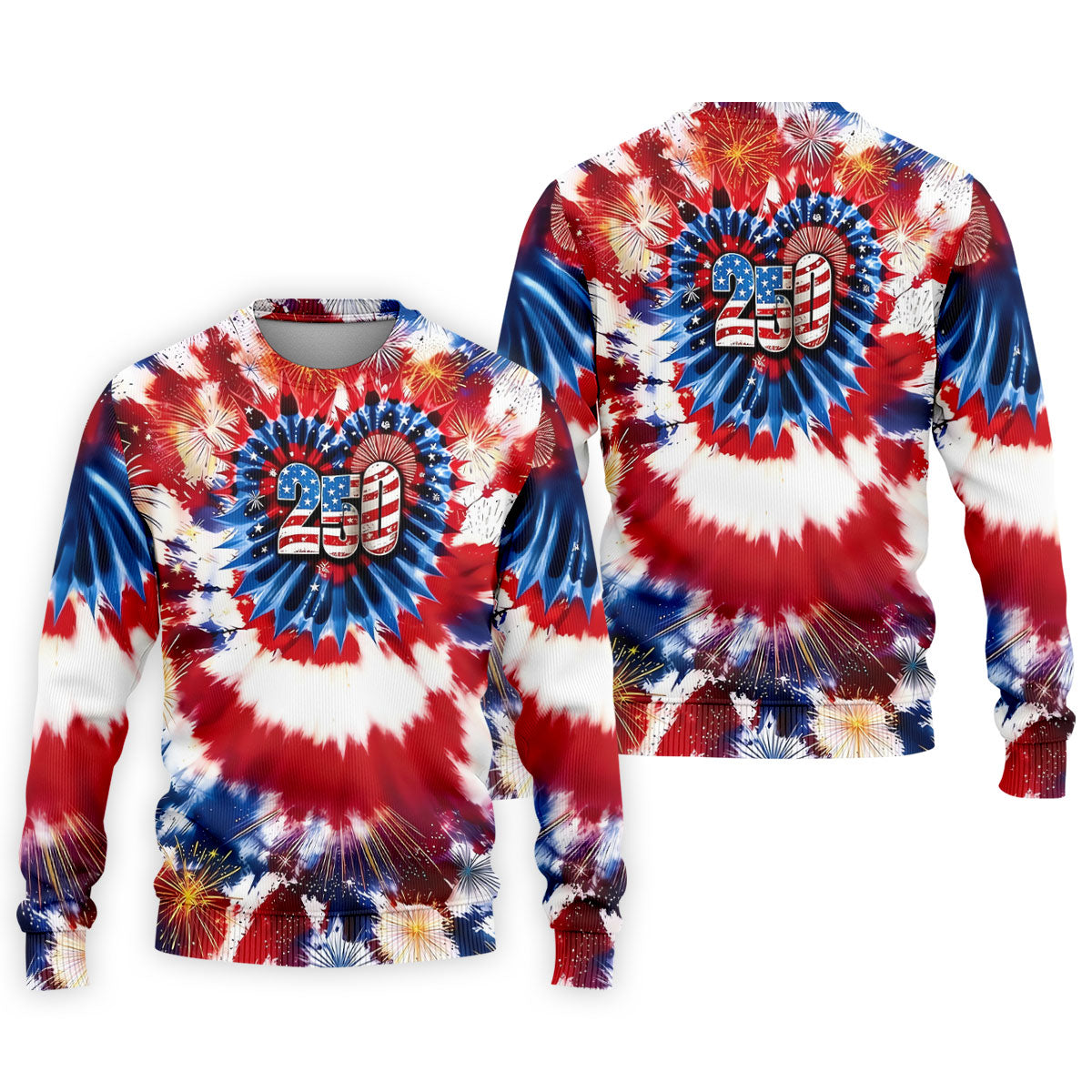 250 Years Red White Blue Tie Dye Print Patriotic Golf Shirt, 4th Of July Golf Shirts For Men