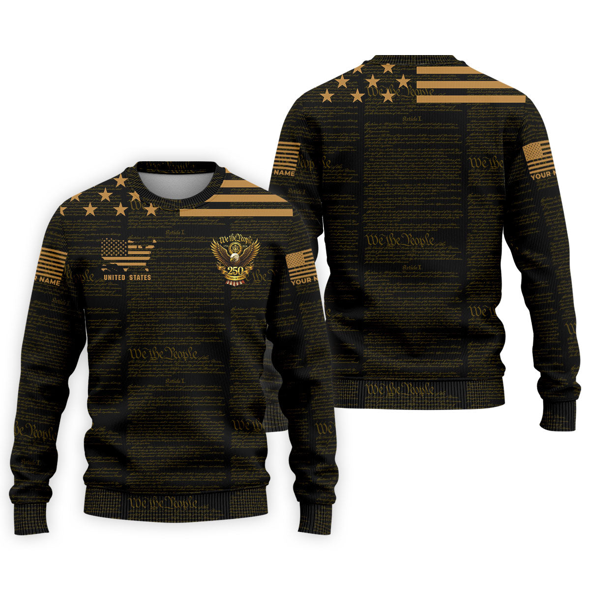 We The People Black And Gold Patriotic 4th Of July Golf Shirt, 250 Years Of Free Golf Shirts For Men
