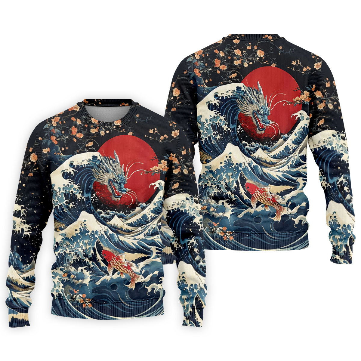 Japanese Dragon Koi Wave Hawaiian Golf Shirt, Mens Golf Apparel, Golf Polo Shirts For Men