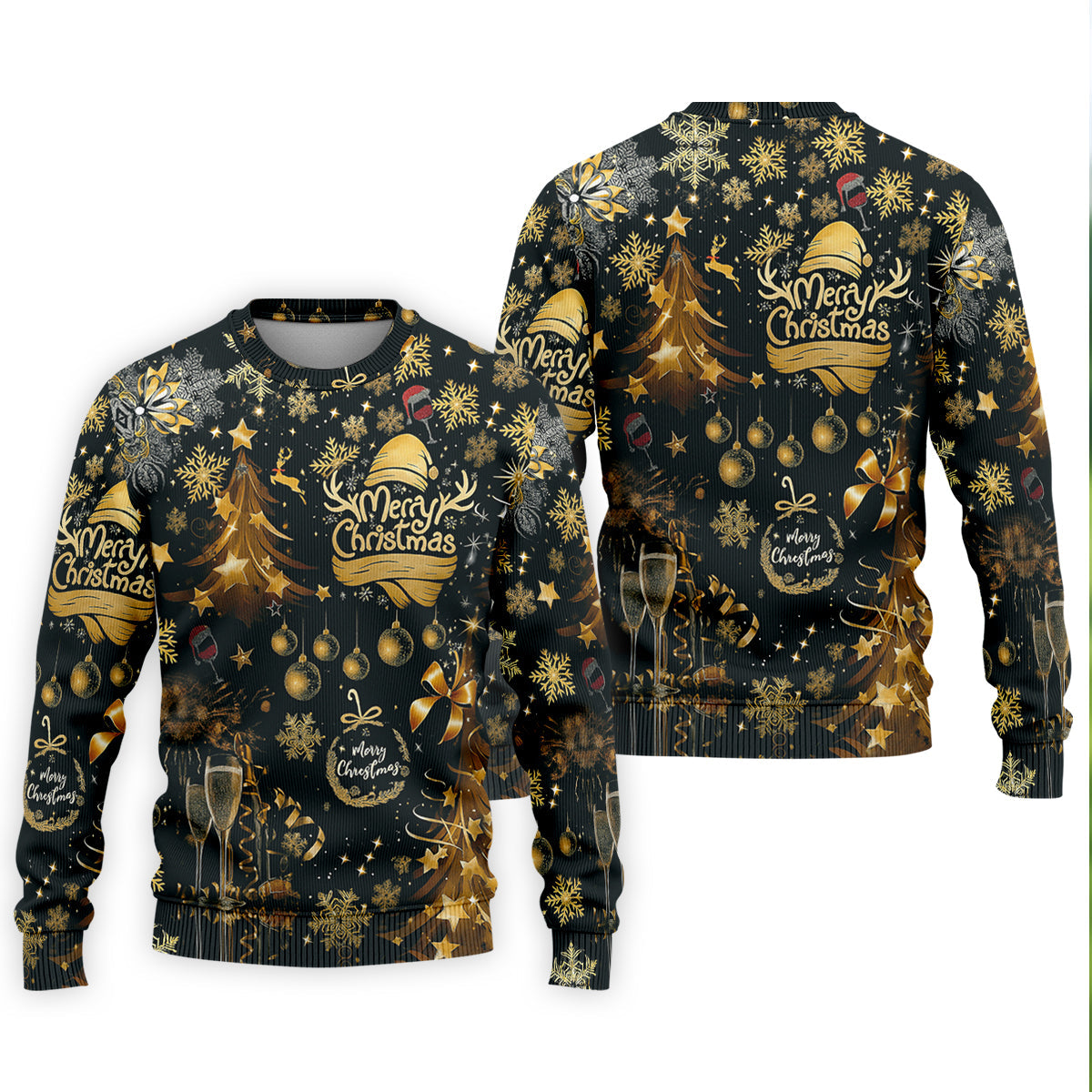Champagne Golden Merry Christmas Men's Golf Polo Shirts, Christmas Golf Shirt, Golf Gift For Men