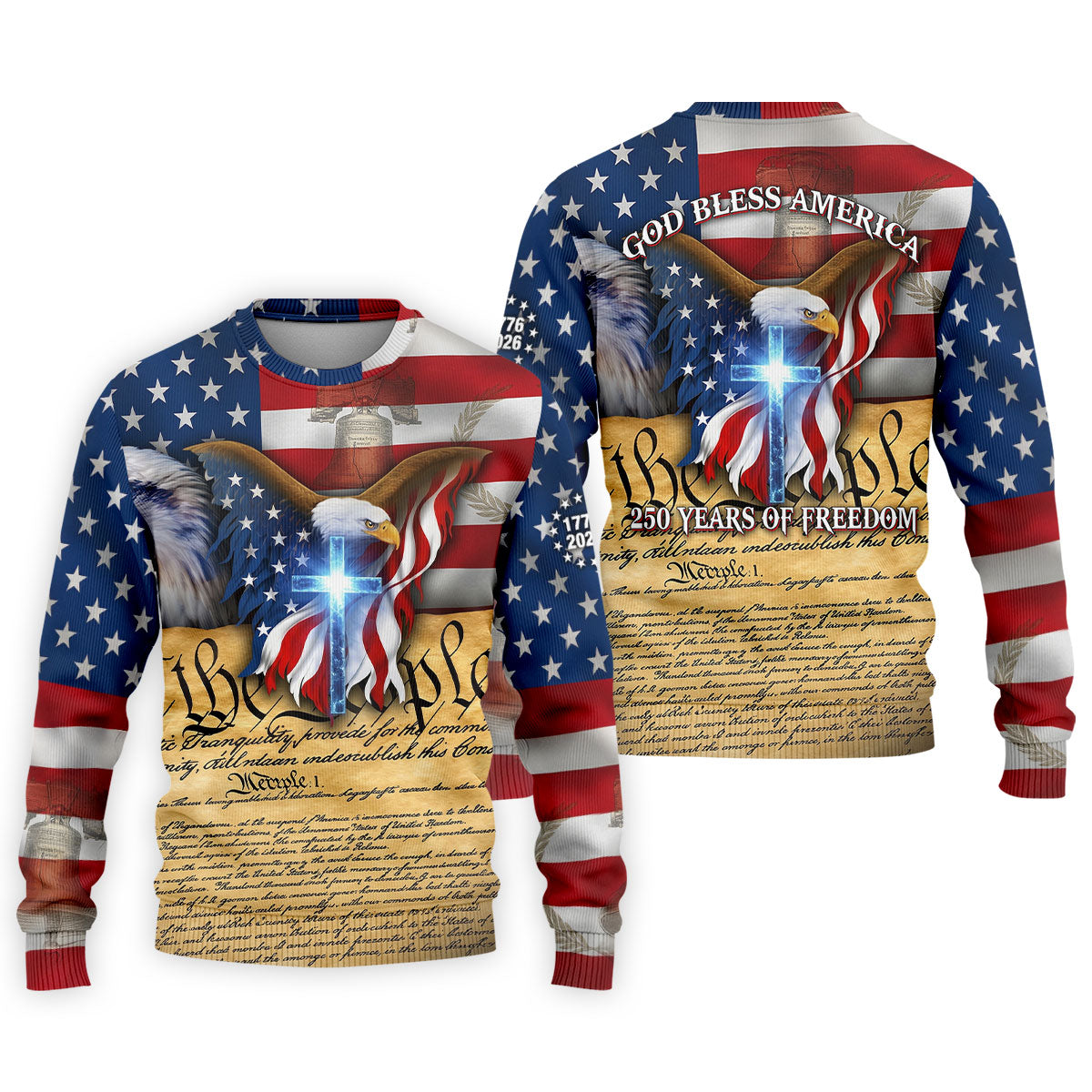 God Bless America 250 Years Of Freedom Faith Cross Patriotic Golf Shirt, 4th Of July Golf Shirts For Men