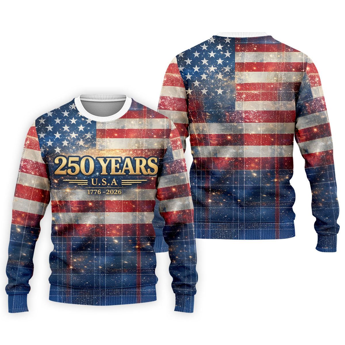 250 Years USA Galaxy Overlay Checkered Patriotic Golf Shirt, 4th Of July Golf Shirts For Men