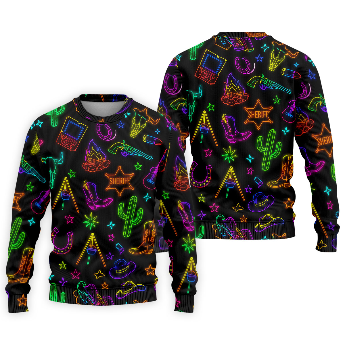 Neon Western Cowboy Pattern Golf Polo Shirt, Men's Golf Polo, Hawaiian Golf Shirt