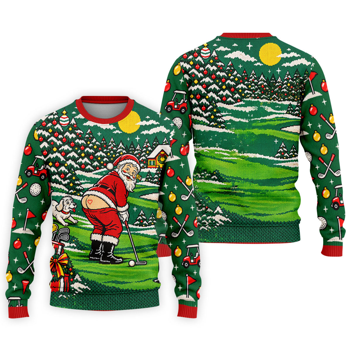Funny Santa Mooning Dog Christmas Golf Shirt, Mens Golf Polo, Golf Shirts For Men