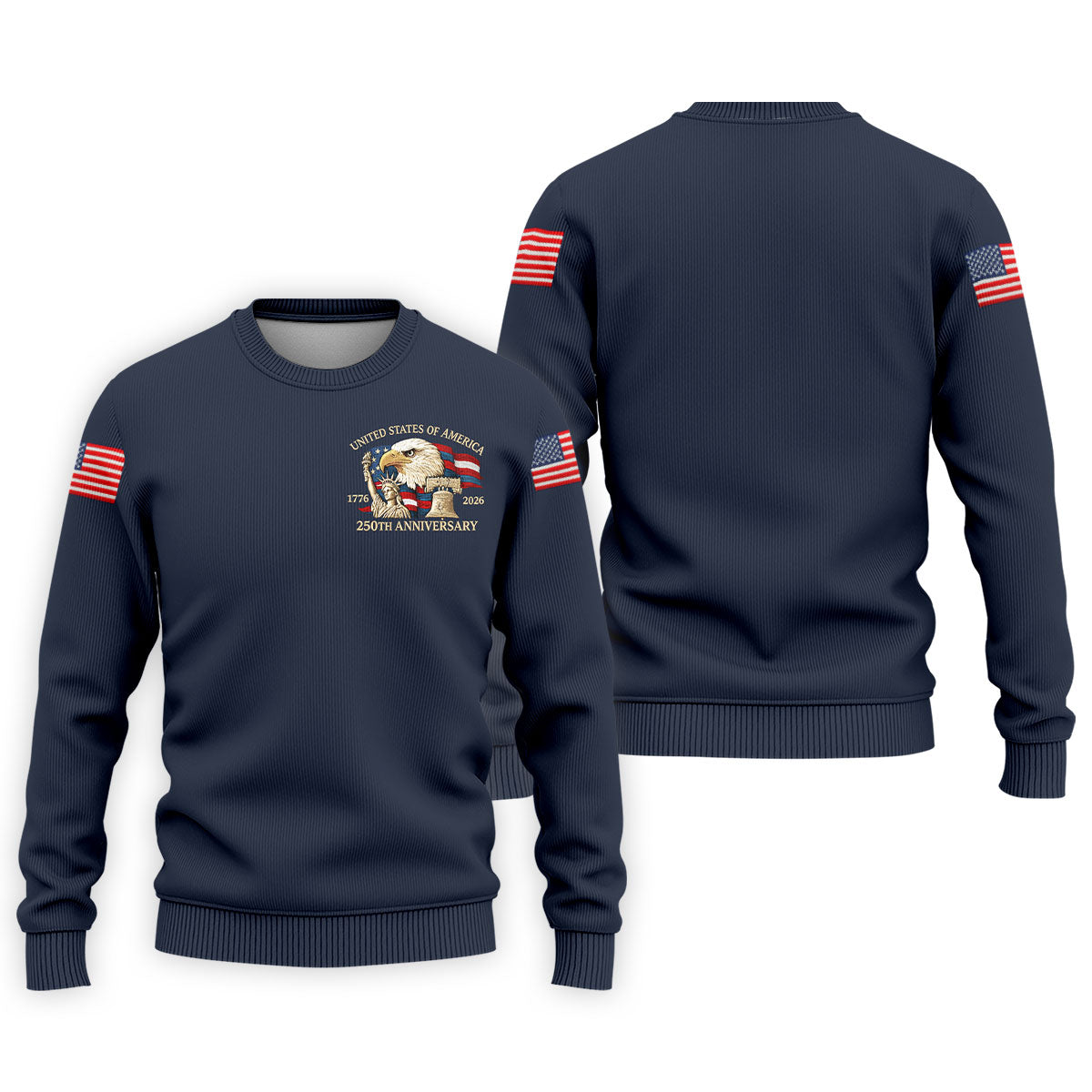 Bald Eagle American Flag 250 Years Navy Golf Shirt, Patriotic 4th Of July Golf Shirts For Men