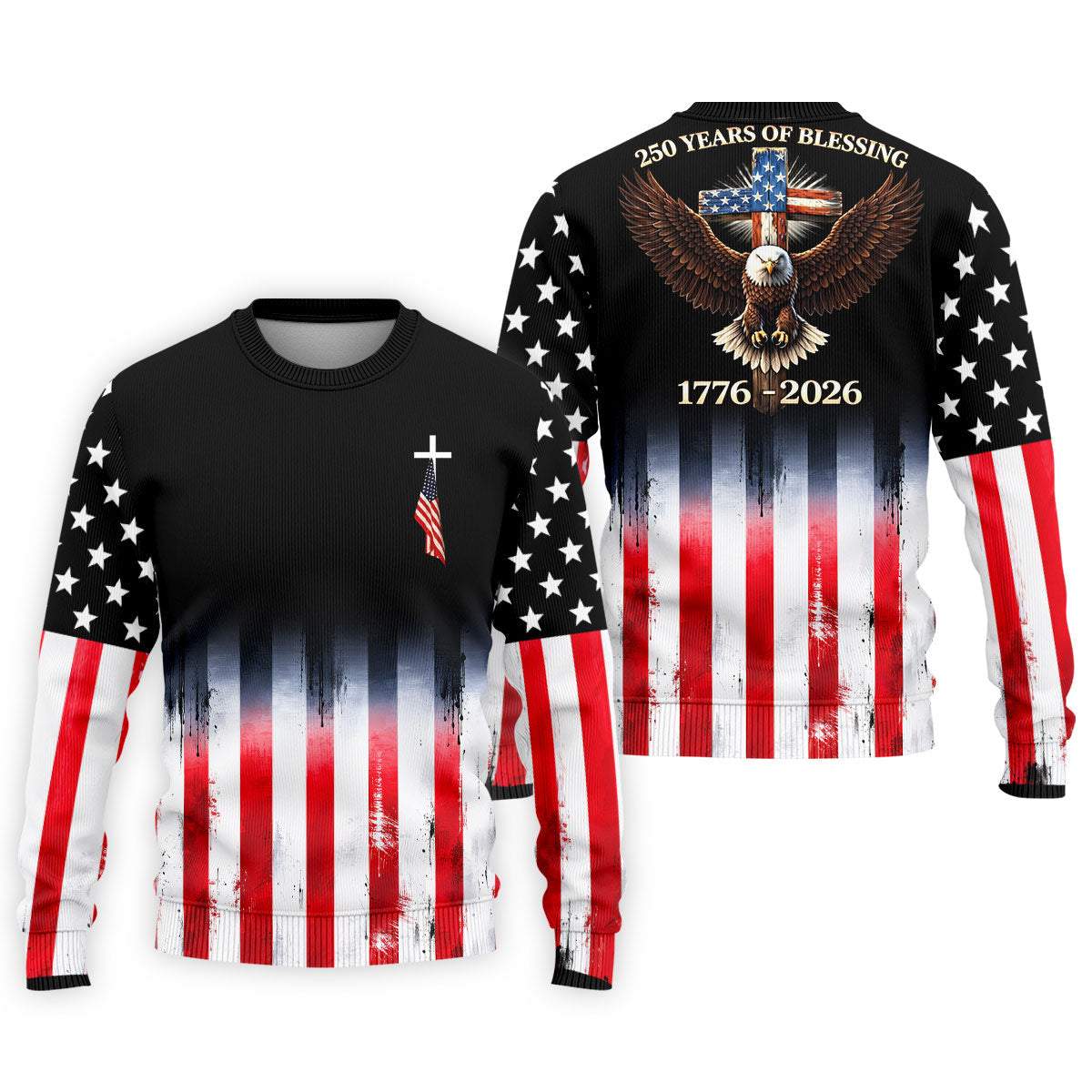 250 Years Of Blessing Faith Cross American Flag Golf Shirt, Patriotic 4th Of July Golf Shirts For Men