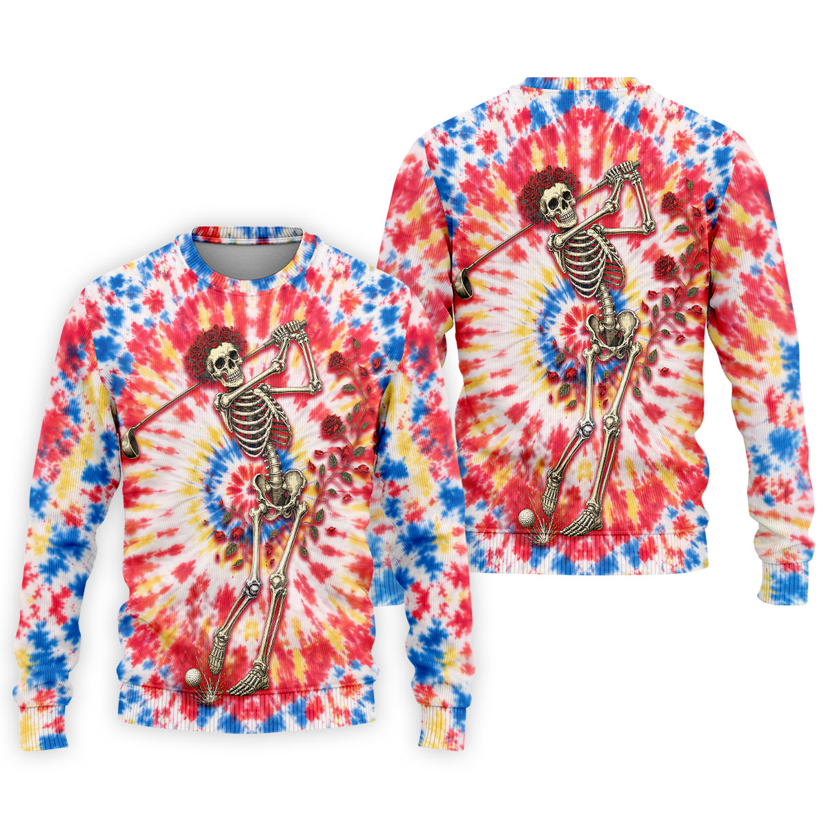 Skeleton Golfer Tie Dye Polo Shirt, Golf Apparel For Men, Golf Polo Shirts For Men