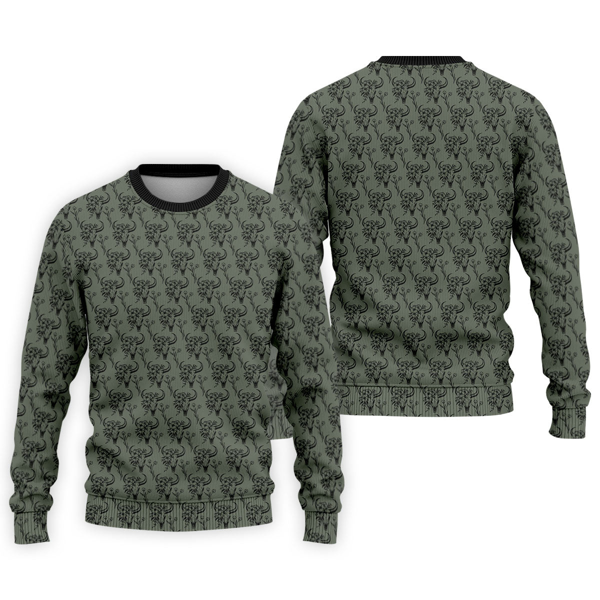 Cow Skull With Flowers Western Theme Forest Green Golf Tops For Men, Polo Shirts For Men, Golf Shirts For Men