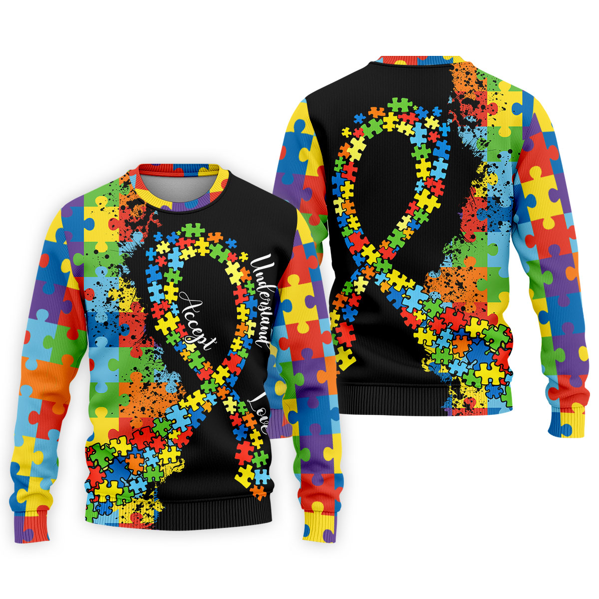 Accept Love Understand Autism Awareness Colors Autism Ribbon Golf Tops For Men, Golf Shirts For Men
