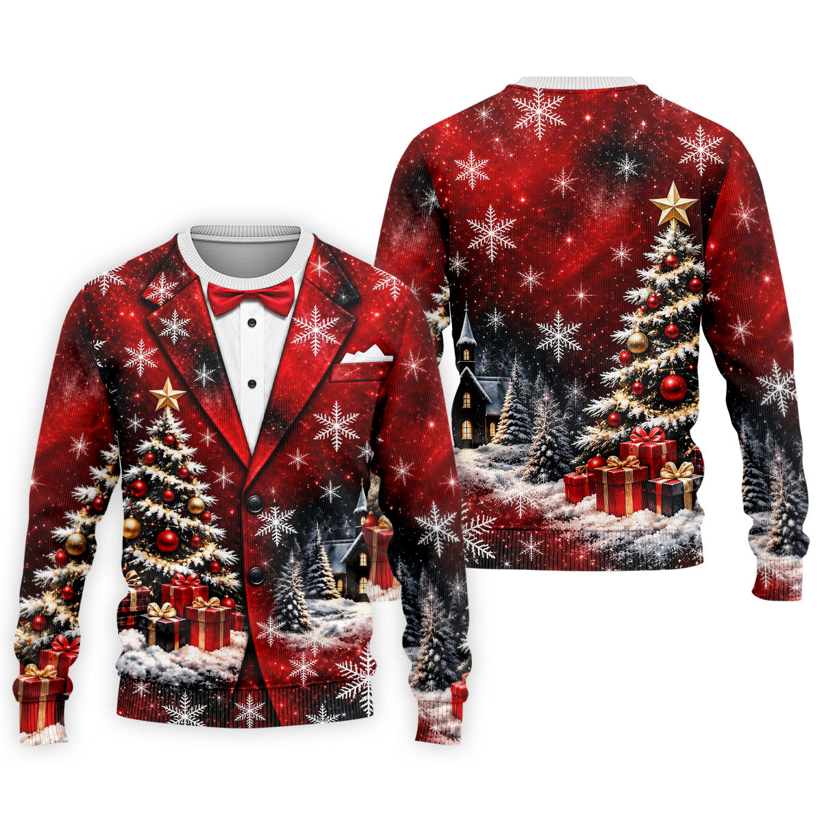 Tuxedo Tree Snowflakes Christmas Golf Shirt, Golf Shirts For Men, Mens Golf Apparel