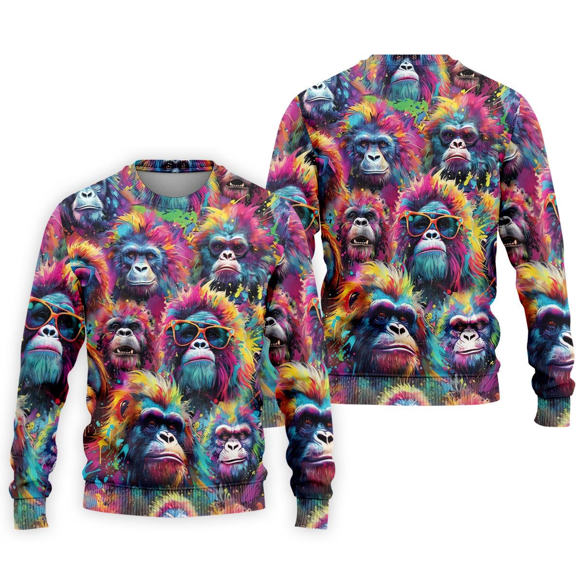 Street Art Style Cool Gorilla Hawaiian Golf Shirt, Tropical Theme Golf Shirts For Men