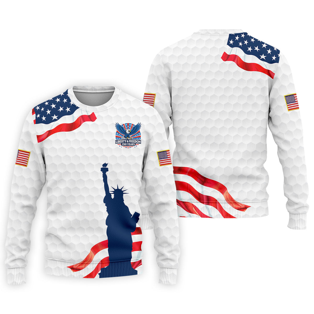 Liberty And Freedom 250 Years Golf Ball Pattern Patriotic Golf Shirt, 4th Of July Polo Shirts For Men