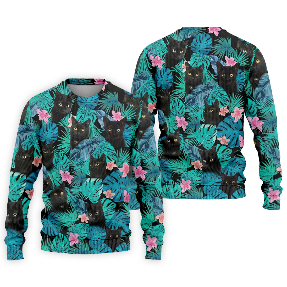 Black Cat Tropical Monstera Hawaiian Golf Polo Shirt, Hawaiian Golf Shirt, Golf Shirts For Men