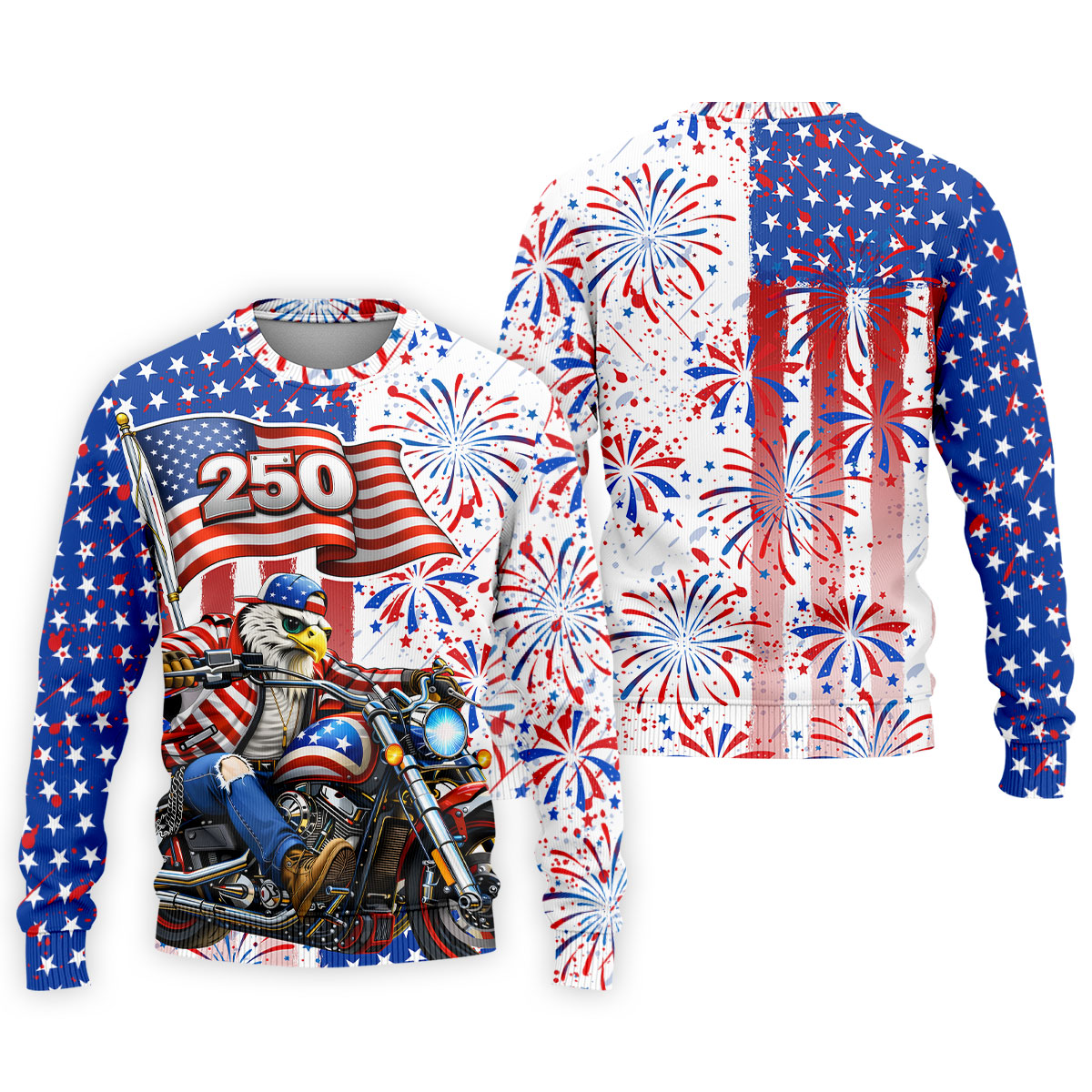 250 Years Eagle Motorcycle American Flag Golf Shirt, Patriotic 4th Of July Golf Shirts For Men