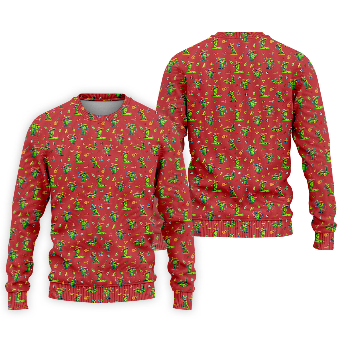 Cartoon Mustach Funny Cactus Cinco De Mayo Celebration Fiesta Themed Red Golf Shirts For Men