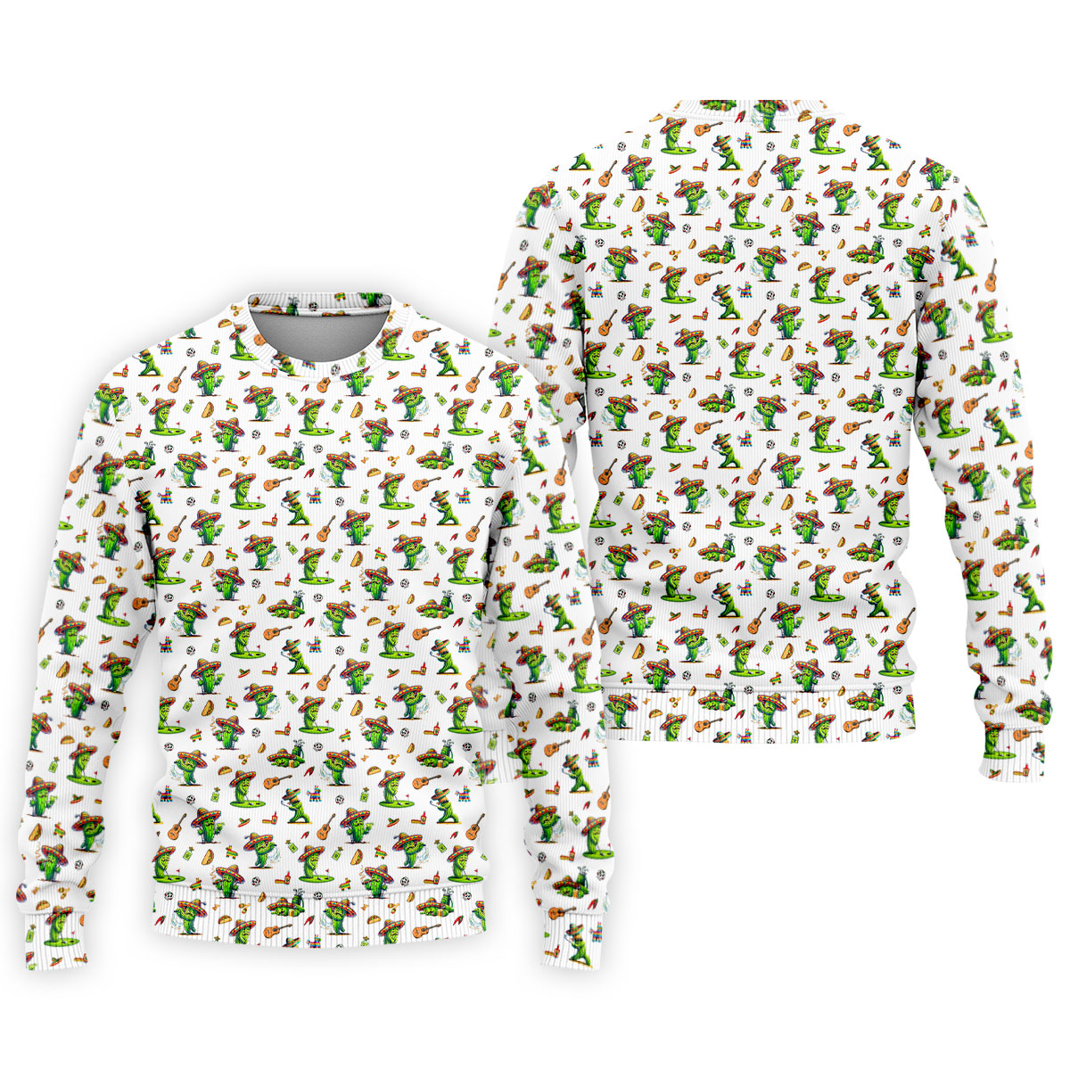 Cartoon Mustach Funny Cactus Cinco De Mayo Celebration Fiesta Themed White Golf Shirts For Men