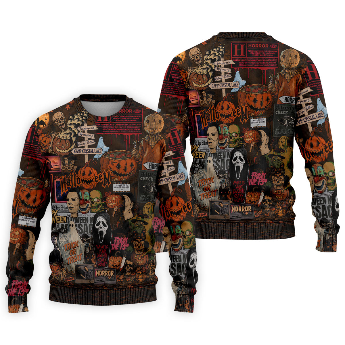 Horror Character Halloween Collage Golf Polo Shirt, Mens Golf Apparel, Polo Shirts For Men