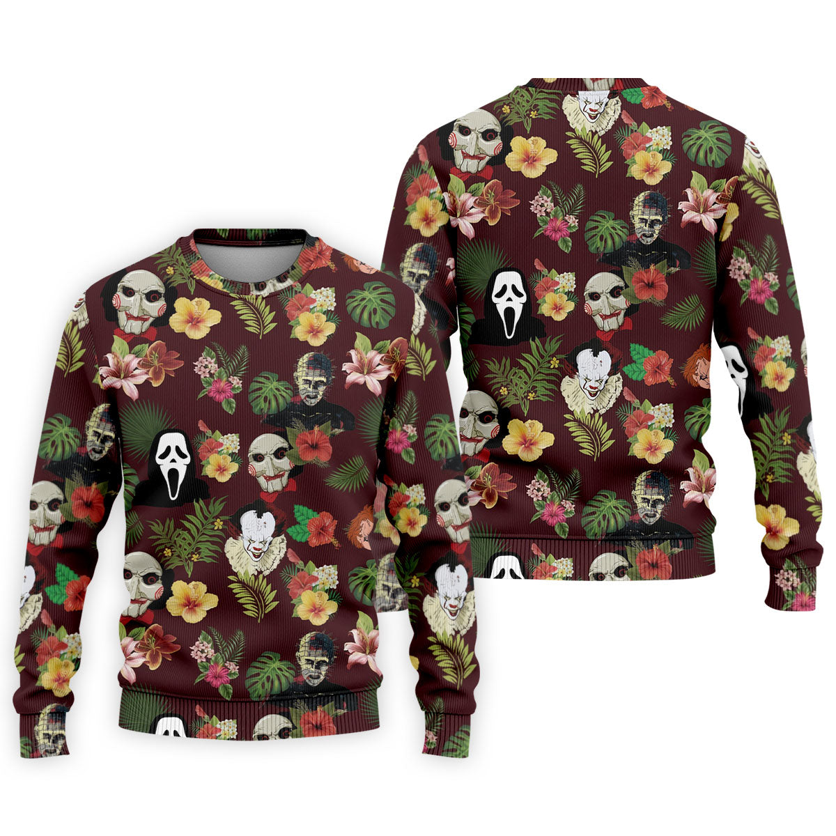Floral Halloween Horror Character Hawaiian Golf Shirt, Men's Golf Shirt, Golf Polo Shirts For Men