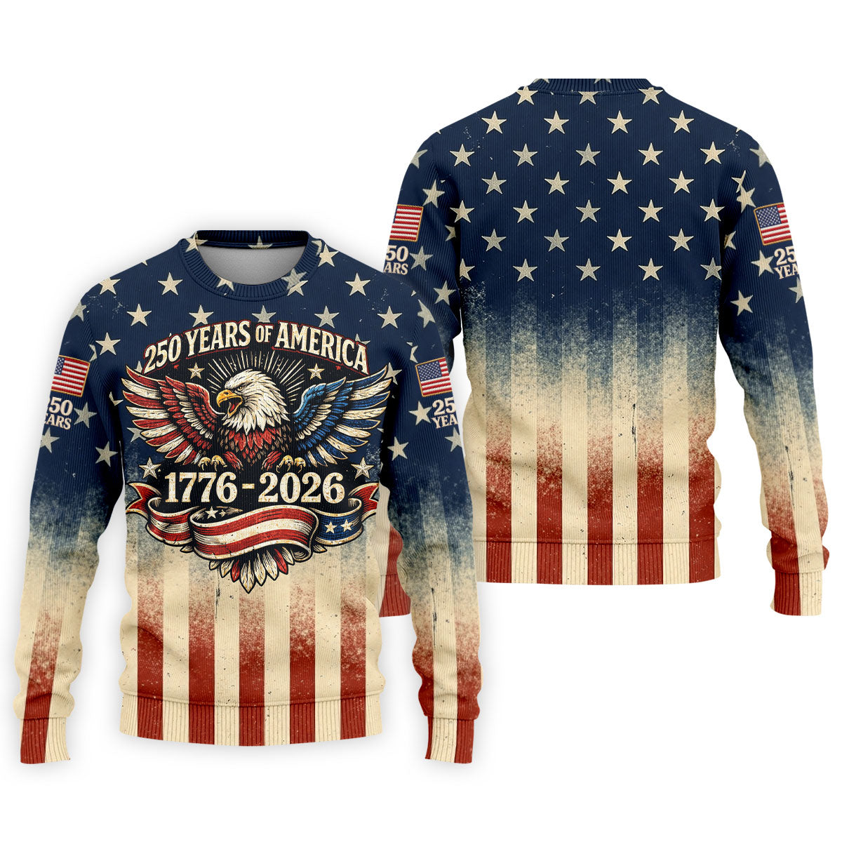 250 Years Bald Eagle US Flag Retro Golf Shirt, Patriotic 4th Of July Golf Shirts For Men