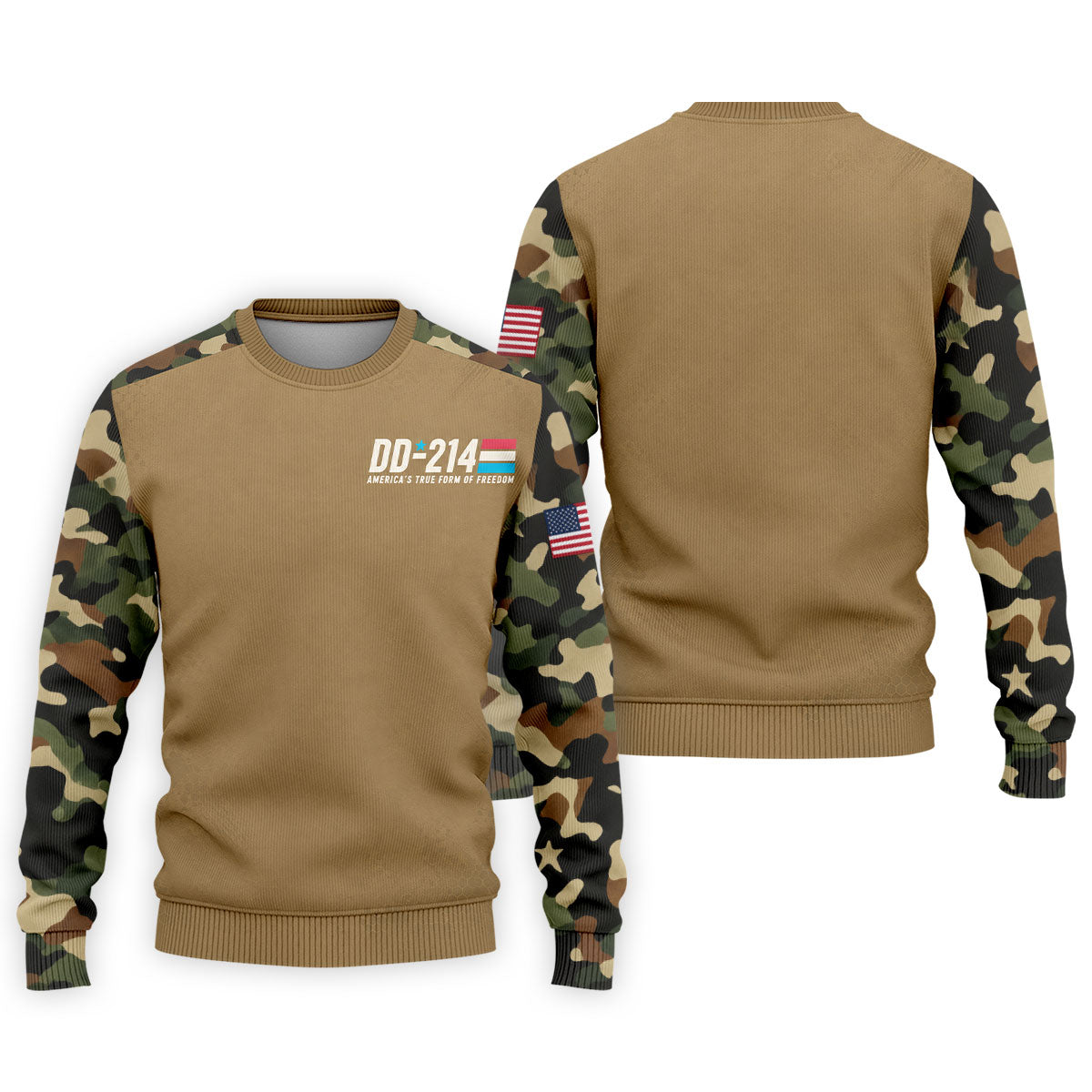 DD-214 Tan Military Camo Freedom Polo Shirt, Veterans Day Shirt, Golf Shirts For Men