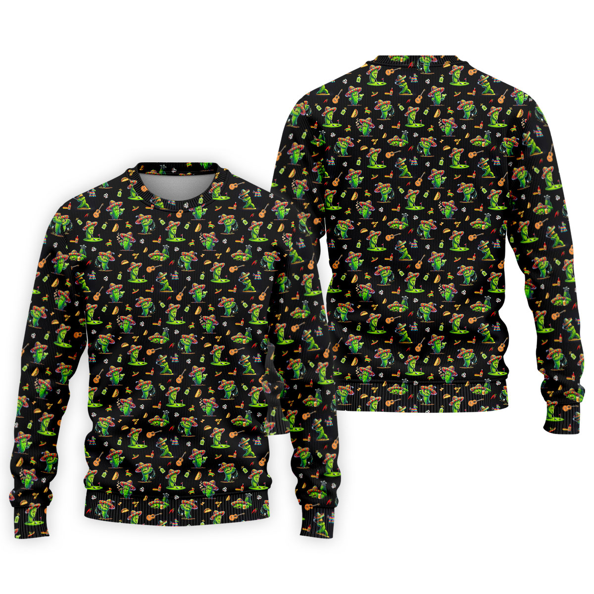 Cartoon Mustach Funny Cactus Cinco De Mayo Celebration Fiesta Themed Black Golf Shirts For Men