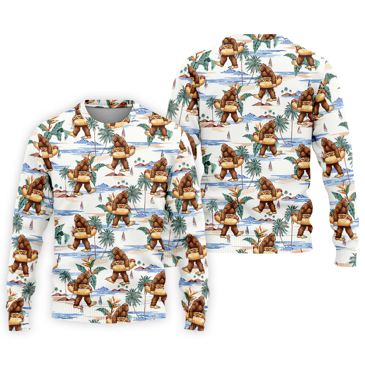 Funny Bigfoot Carrying Hot Dog Float Beach Golf Polo Shirt, Hawaiian Golf Shirt, Golf Apparel For Men