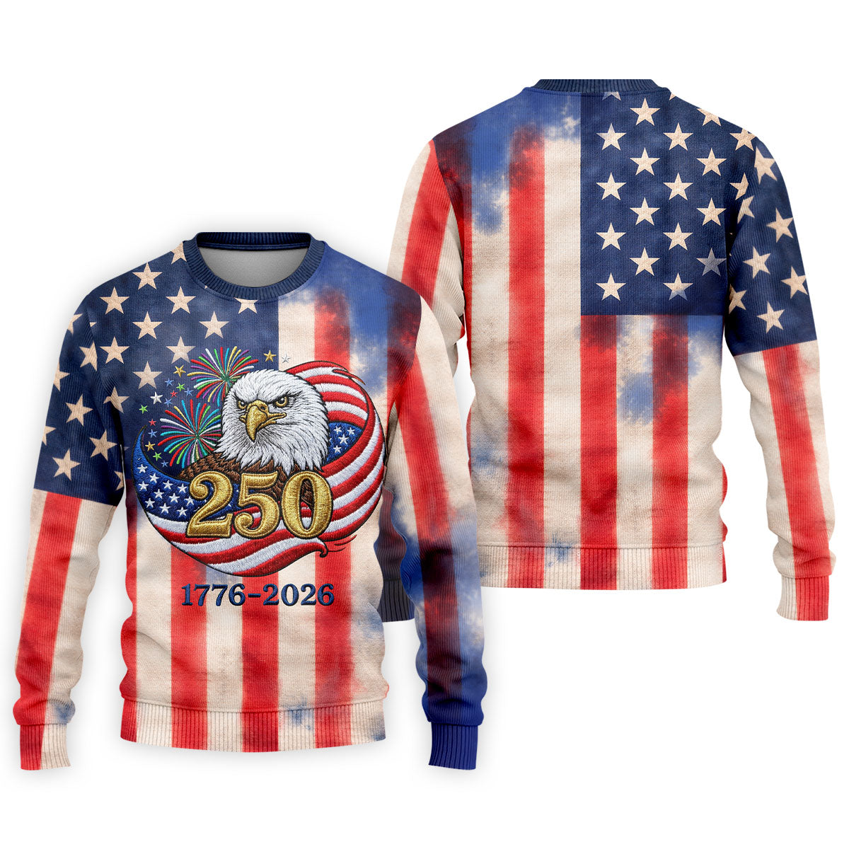 250 Years Bald Eagle US Flag Faded Color Retro Golf Shirt, Patriotic 4th Of July Golf Shirts For Men