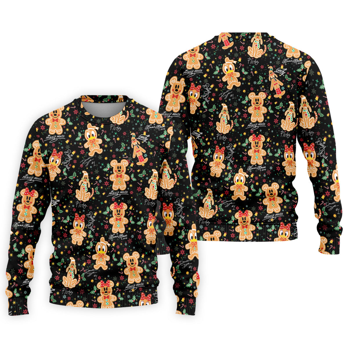 Cute Gingerbread Classic Cartoon Characters Christmas Golf Shirt, Black Golf Shirt, Polo Shirts For Men