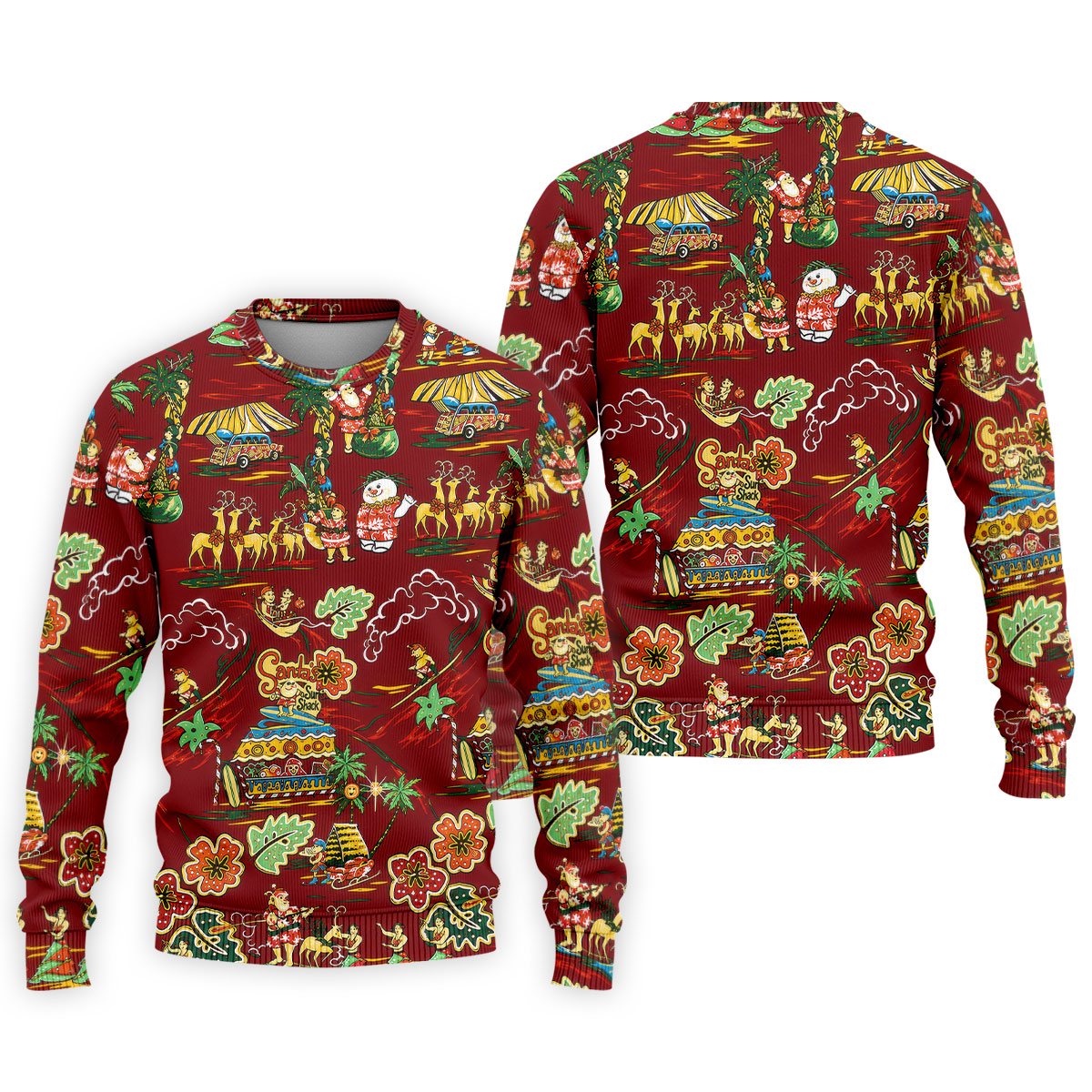 Men's Tropical Santa Surf Shack Golf Shirt, Christmas Golf Shirt, Golf Apparel For Men