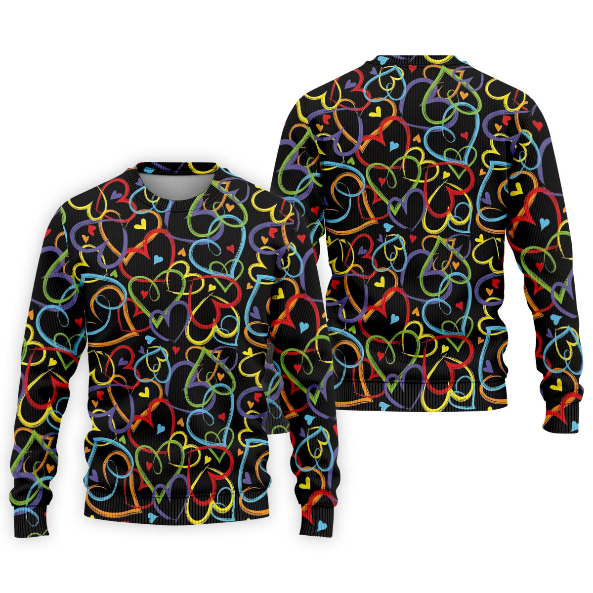 Colorful Heart Outline Pattern Golf Polo Shirt, Golf Polo Shirts For Men, Mens Golf Apparel