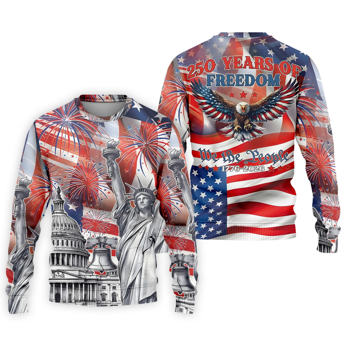 250 Years Of Freedom We The People US Flag Pattern Patriotic Golf Shirt, 4th Of July Golf Shirts For Men