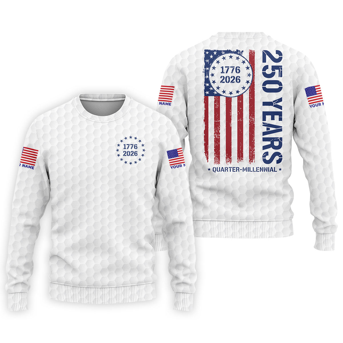 250 Years Quarter Millennnial Golf Ball Pattern White Patriotic Golf Shirt, 4th Of July Golf Shirts For Men