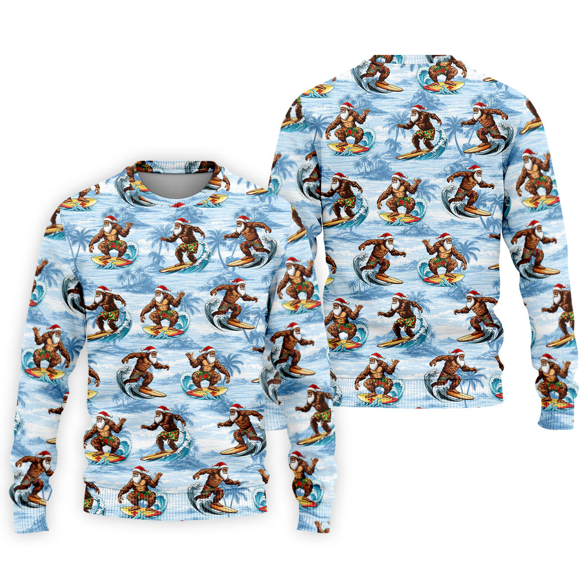 Funny Surfing Santa Bigfoot Christmas Polo Shirt, Mens Golf Polo, Hawaiian Golf Shirt