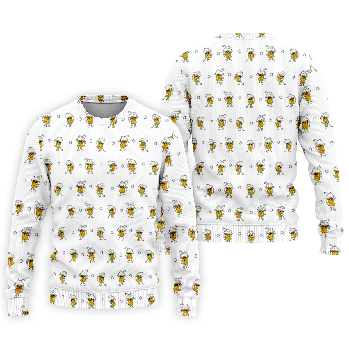 Cartoon Beer Mug Golfer Pattern Golf Polo Shirt, Polo Shirts For Men, Printed Golf Shirts