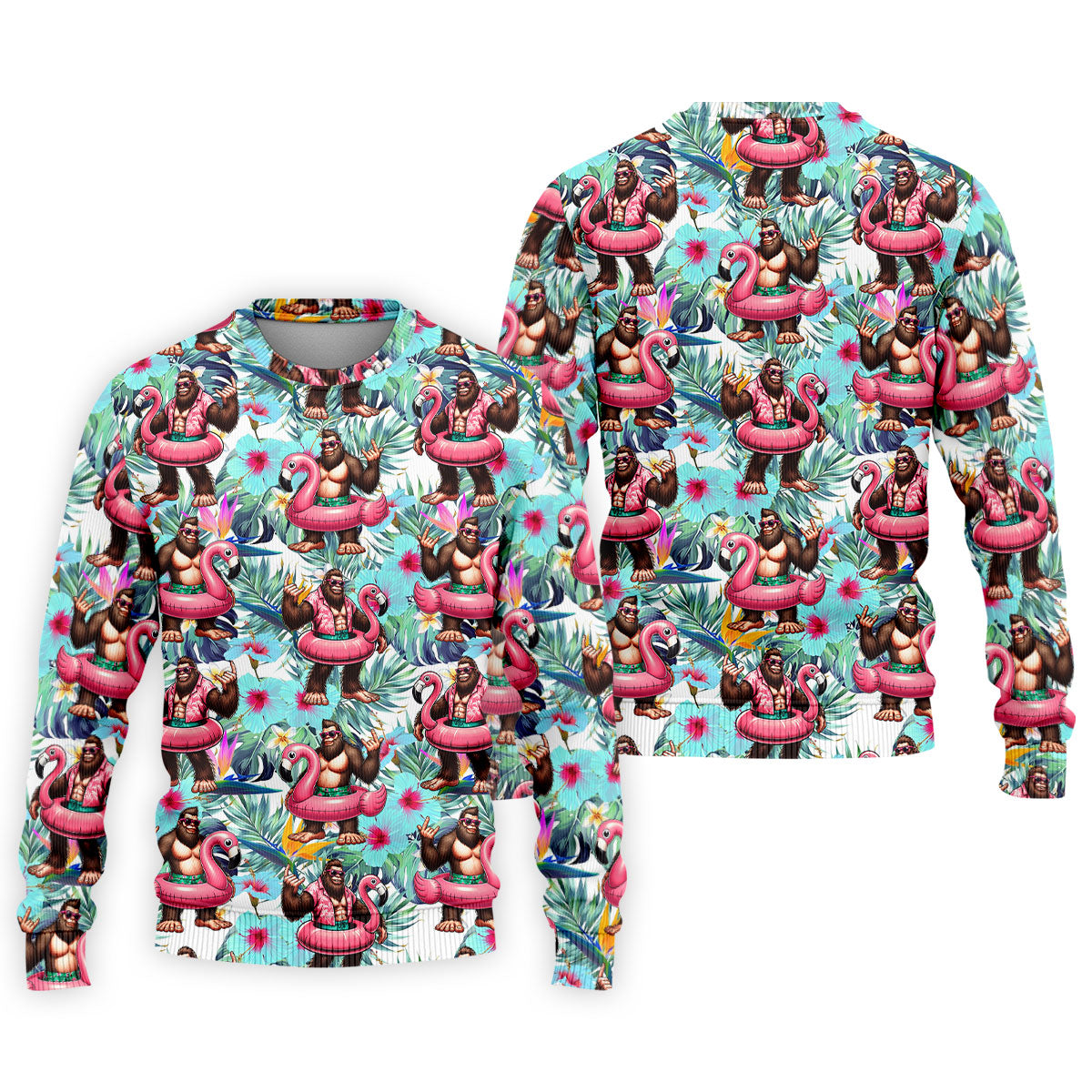 Funny Bigfoot Flamingo Float Tropical Golf Polo Shirt, Men's Golf Shirt, Golf Polo Shirts For Men