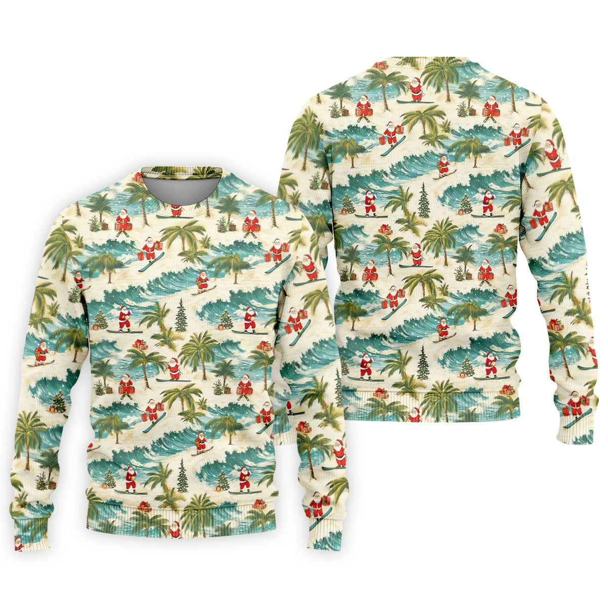 Christmas Santa Surfing Tropical Hawaiian Golf Shirt, Golf Shirts For Men, Printed Golf Shirts