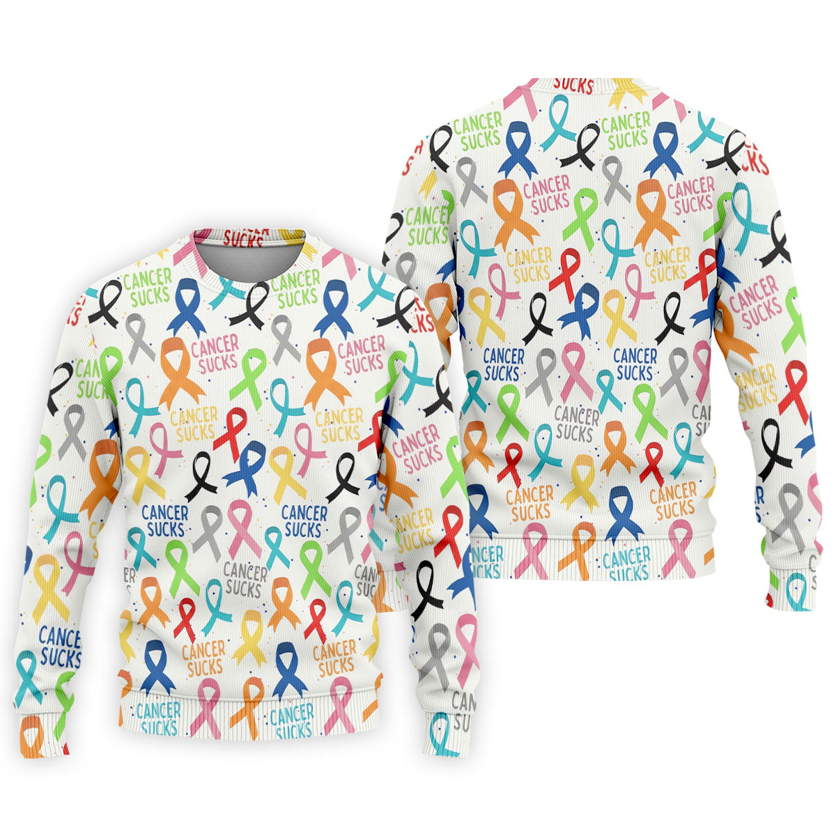 Cancer Sucks Multicolor Awareness Ribbon Polo Shirt, Mens Golf Polo, Printed Golf Shirts