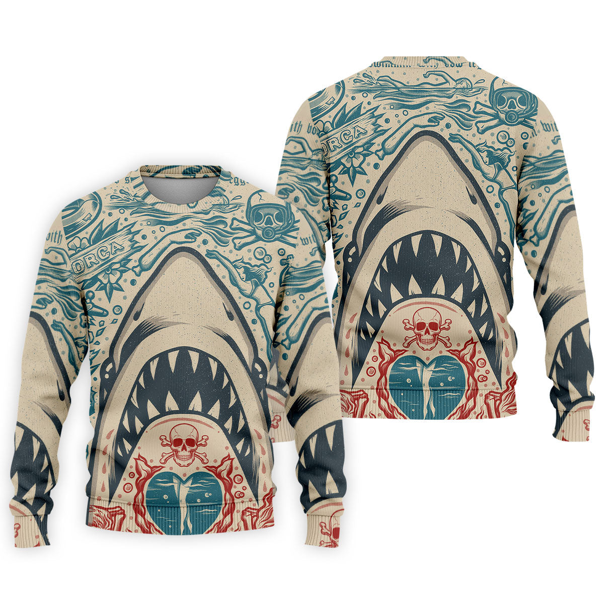 Vintage Shark Jaw Tattoo Art Golf Polo Shirt, Golf Shirts For Men, Printed Golf Shirts