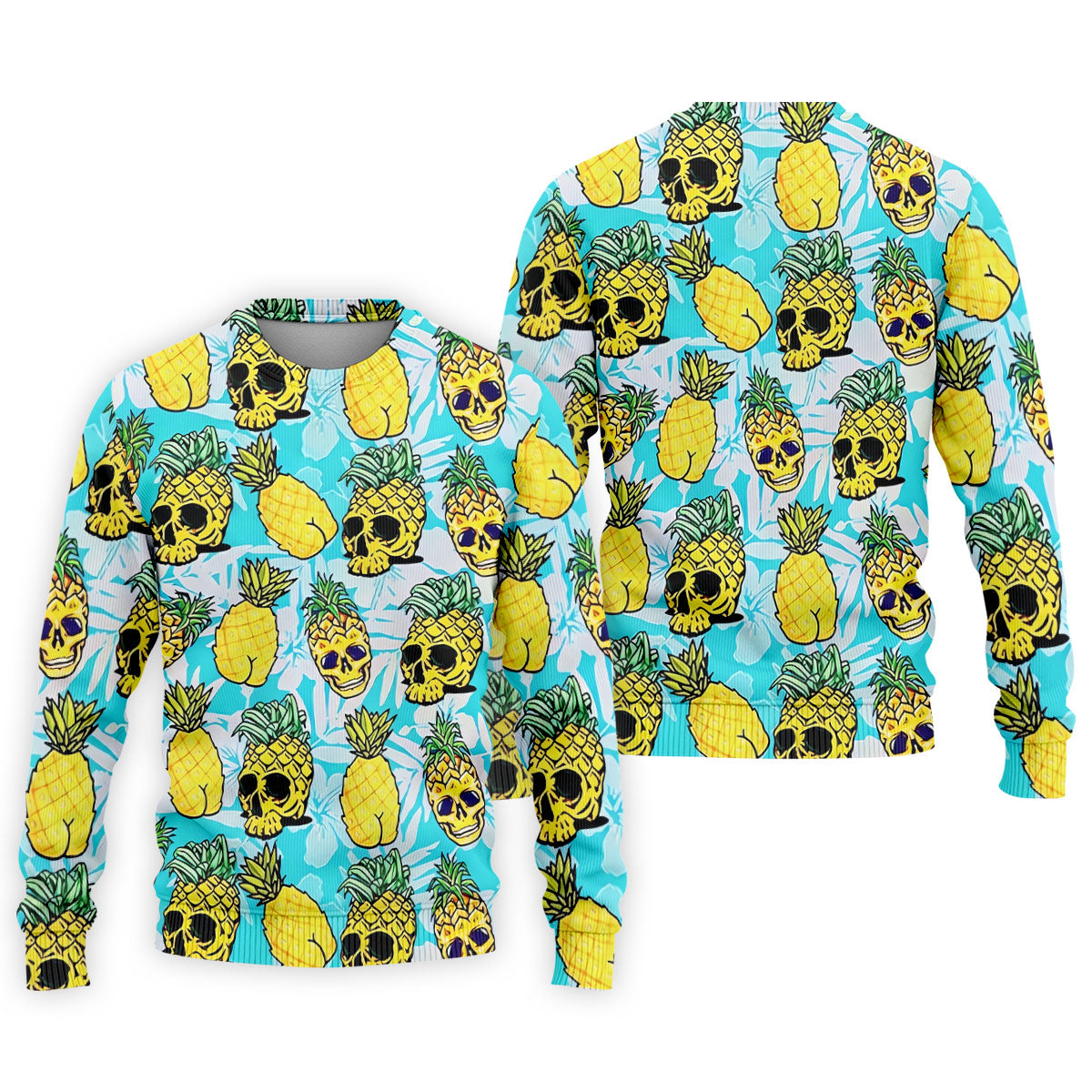 Tropical Pineapple Skull Pattern Golf Shirt, Mens Golf Shirts, Hawaiian Golf Shirt, Golf Apparel For Men